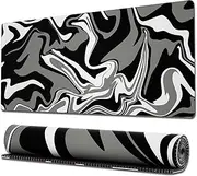 Ovenbird Gaming Mouse Pad with Stitched Edges, Swirl Marble Mouse Pad, Extended XL Mousepad with Anti-Slip Base, Cool Large Mouse Pad for Desk, 31.5 x 11.8 in, Black, OB-MP-E-18-A