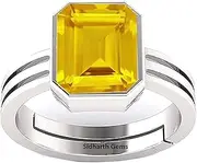 [Akshita gems] 5.00 Ratti 4.00 Carat Yellow Sapphire Astrological Purpose Sterling 92.5 Silver Ring for Men & Women's Lab Approved Stone with Ring, Yellow Sapphire 92.5 strelling silver ring, Yellow