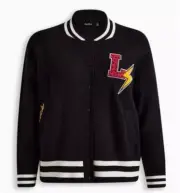 NWT Torrid Varsity Sz 3 Black Raglan Bomber Sweater Jacket LoveSick