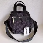 LESPORTSAC 3803 黑底奢華 手提側背肩背包 斜背包 寶物盒 多夾層 大容量 降落傘防水 限量