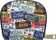 [EdWal] License Plate Print Card Holder Unisex Credit Card Case for Men and Women Leather Card Holder, Slim Business Card, White, One Size