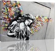 [Yatsen Bridge] Banksy Street Graffiti Wall Art, Angel Wings Canvas Picture Art Print Painting Modern Framed Artwork Gallery-Wrapped Ready to Hang - 36x24 inch