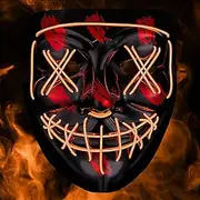 [Balinco] LED Mask with 3 Light Modes - Perfect for Techno DJ | Halloween | Cosplay | Carnival | Scary Mask | Neon Mask | as a Complement to Horror Costume (Neon Orange)