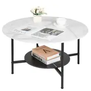 Fin 32" Modern Minimal Real Marble Round Coffee Table Living Room Center Table Decor