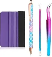 4 Pcs Pin Pen Weeding Tool, Craft Vinyl Weeding Tool Kit, Includes Air Release Pen, Vinyl Squeegee Tweezers Weeders Adhesive Film HTV for Lettering, Cutting, Splicing(Blue Purple)