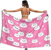 [RPLIFE] Cute White Cats Pink Sarong Wraps Fringe Beach Sarong Wraps Women, Large, Cute White Cats Pink, Medium
