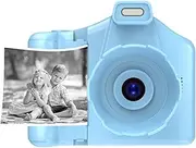 Instant Print Camera,Front Rear Dual Lens Camera for Kids, 1080P HD Video, 2.8 Inch Screen, 10x Zoom, 4 Puzzle Games, Music Player, 32G TF Card (Blue)