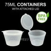 75ml Take Away Sauce Container with Hinged Lids Plastic Round Clear Leak Proof