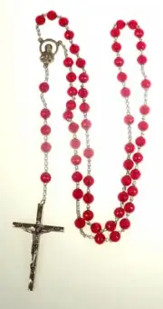 Irish J. C Walsh & Sons, Ireland Red Capped Pater Beads Rosary G95807