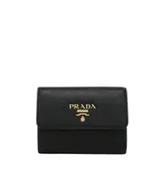 Prada Logo Plaque Tri-Fold Wallet One size Black