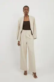 Tailored High Waisted Pleated Wide Leg Pants