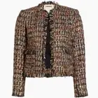 L’AGENCE Angelina Jacket Plaid Tweed Fringe Trim Open Front Multi Sz 16 NWT