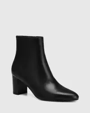 Kimberly Black Leather Block Heel Ankle Boot