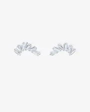Silver Cubic Zirconia Fanned Stud Earrings