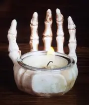 SKELETON HAND TEA LIGHT incense cone HOLDER see Pics Resin New Funky Creepy Gift