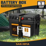 San Hima Battery Box Portable 12V 2x USB & Cig Socket Deep Cycle AGM Universal