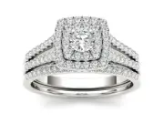 10k White Gold Round Cut 0.75Ct Diamond Bridal Set Ring Size 7 Clarity I2