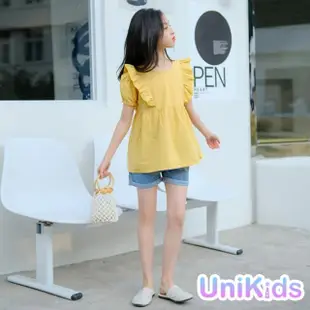 【UniKids】中大童裝短袖荷葉花邊上衣襯衫 女大童裝 VWHT236(上衣)