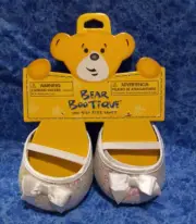 Build a Bear White Sequin Flat shoes w/ribbons New on card