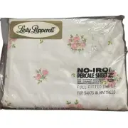 Vtg Lady Pepperell No Iron FULL FITTED Bedsheet Mini Pink Floral Bouquets 54x75"