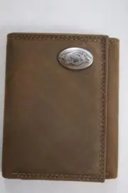 ZEP PRO Arkansas Razorback Crazy Horse Leather trifold Wallet billfold Tin Box