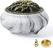 plainele Ceramic Incense Burner with Incense Holder+Spacer Layer+Fireproof Cotton,Handmade Smudging Burn Bowl for Stick or Coil Incense,Sage Cones and Frankincense (Black & White)