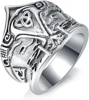 [SELKAT] Men's 925 Sterling Silver Nordic Vikings Thor's Hammer Ring Valknut Warrior Viking Mjolnir Gothic Punk Ring