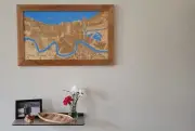 Approx. 17" x 27" laser-cut wood map of New Orleans including Lake Pontchartrain