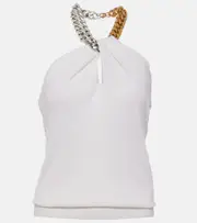 [Stella McCartney] Stella McCartney Embellished halterneck wool top AU 16 white