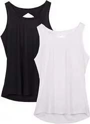[icyzone] Yoga Tops Activewear Workout Clothes Open Back Fitness Racerback Tank Tops for Women