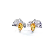Natural Citrine Earrings Sterling Silver Yellow Gemstone Tree of Life Handmade