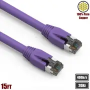 15FT Cat8 RJ45 Network LAN Ethernet S/FTP Patch Cable Copper 2GHz 40Gbps Purple