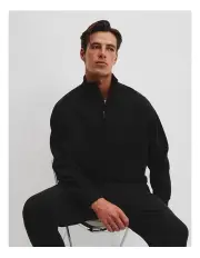 [Country Road] Australian Cotton Brushed Half Zip Sweat in Black