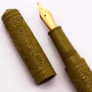 Lotus Saral Hand Carved Fountain Pen - Olive Green Ebonite, JoWo #6 Nibs (New)
