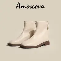 在飛比找momo購物網優惠-【Amoscova】現貨 女靴 真皮馬汀靴 超軟真皮女靴 素