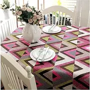 EHOMERY Table Cloth Table Cover Cotton Geometric Triangle 8 Seater Dining Table Cloth Tablecloths Summer Canvas Pink Green Table Decoration 100X140Cm