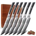 Sunnecko 6PCS Steak Knife Set Damascus Steel Kitchen Table Dinner Meat Knife