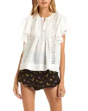 SECRET MISSION Eloise Flutter Sleeve Embroidered Ruffle Top size XS NWT Romantic