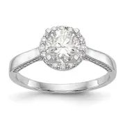14K White Gold Peg Set Dia CZ Round Halo Engagement Ring