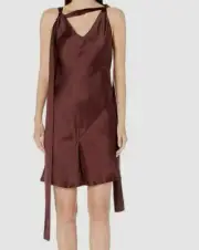$915 Neil Barrett Women's Red V-Neck Sleeveless Sash Sheath Shift Mini Dress 40