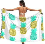 [RPLIFE] Pineapples Teal Gold White Women's Swimsuit Sarong Cover Up, Summer Pool Sarong Wraps Women, Large, Pineapples Teal Gold White, Large