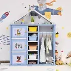 Kids Wardrobe Clothes Closet Armoire Toy Storage Cabinet Organiser w/Shelf &Bins
