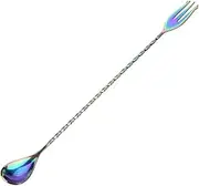 Stainless Steel Long Handle Spiral Pattern Pub Cocktail Spoon Mixing Shaker, Long Handle Cocktail Mixing Stirrers (Fork Tail)
