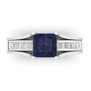 3.40 Princess Cut Blue Sapphire Ring Band bridal Set Sliding 14k solid Gold