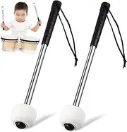 LALADEFIEE 2 Pcs Lightweight Drum Mallets with Stainless Steel Handle Wool Felt Head Percussion Instruments Accessories for Adults for School Bags and Easy Holding