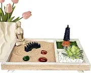 Zen Garden for Desk - Sand Garden Meditation Crafts Miniature Japanese Accent | Tabletop Artistic Zen Decoration for Home, Entryway, Business, Living Room, Study Room