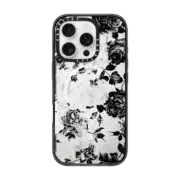 iPhone 16 Pro Impact Case MagSafe Compatible Black and White Roses Flowers Pattern in Crackling Paint on Transparent Background