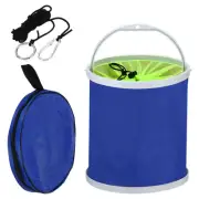 Collapsible Fishing Bucket 11L Folding Water Container w Filter Screen Blue