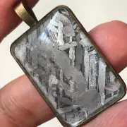 Natural Seymchan Iron Meteorite Pendant Etched Rectangle Copper Plated Frame New