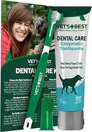 Vet's Best Dog Toothbrush & Enzymatic Toothpaste Kit - Teeth Cleaning - Made with Natural Ingredients - Reduces Plaque, Whitens Teeth, Freshens Breath - Bonus Care Guide & Finger Brush Included